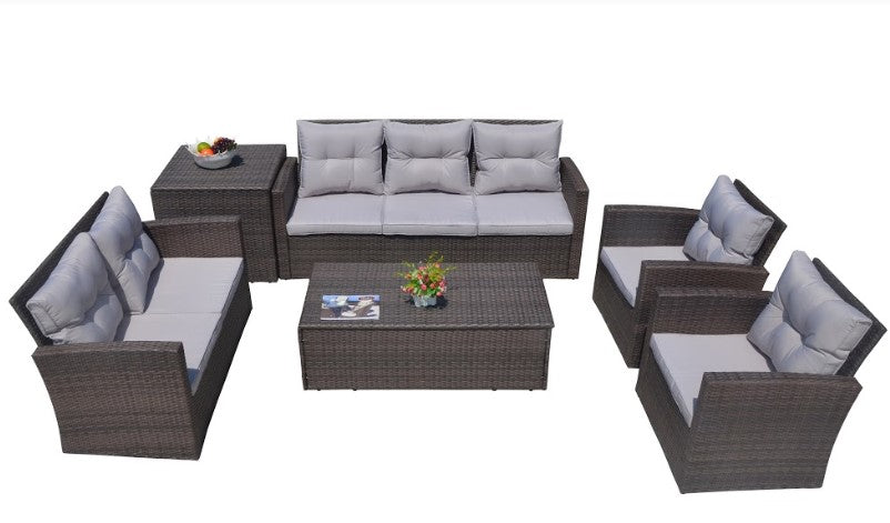 118.56" X 31.59" X 14.82" Brown 6-Piece Patio Conversation Set With Cushions And Storage Boxs