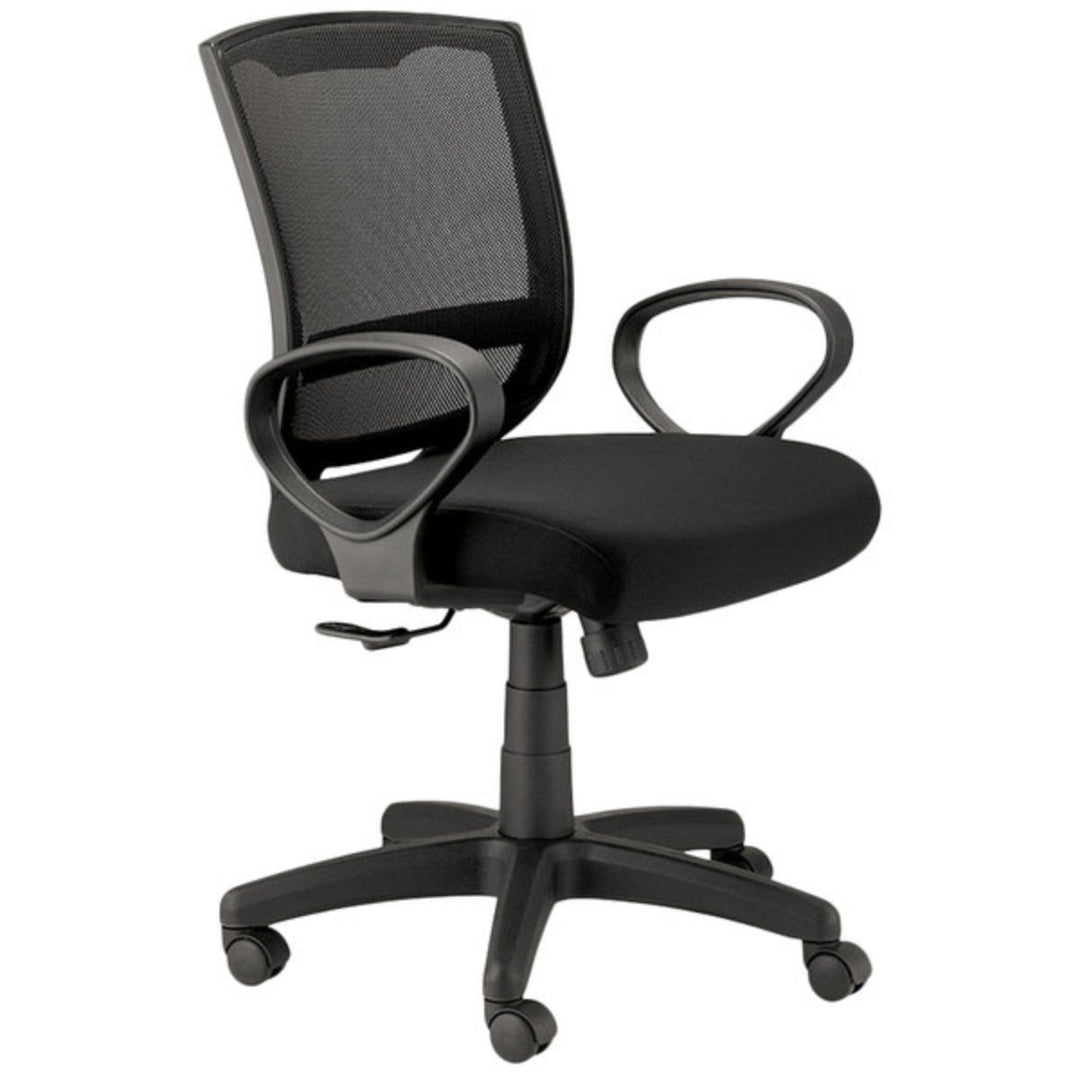 Black Fabric Seat Swivel Adjustable Task Chair Mesh Back Plastic Frame