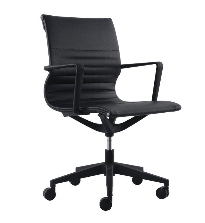 Black Vinyl Tufted Seat Swivel Adjustable Task Chair Fabric Back Plastic Frame