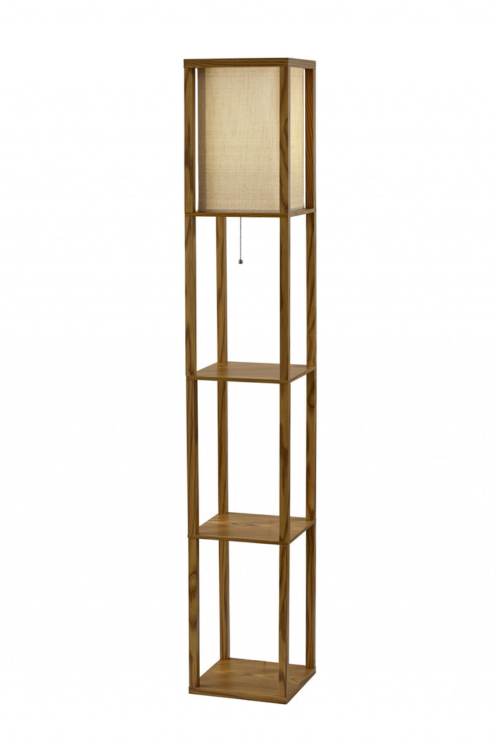 Floor Lamp With Natural Wood Finish Storage Shelves