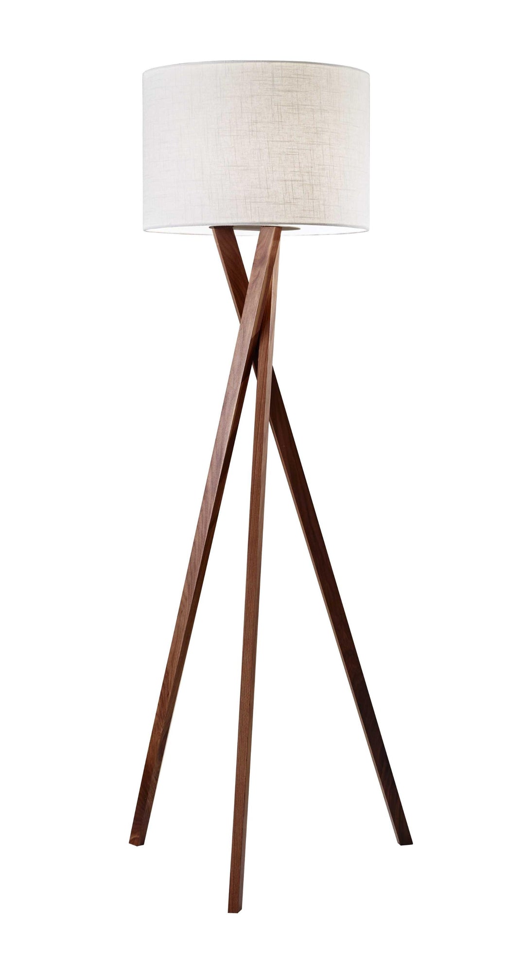 63" Solid Wood Tripod Floor Lamp With White Drum Shade