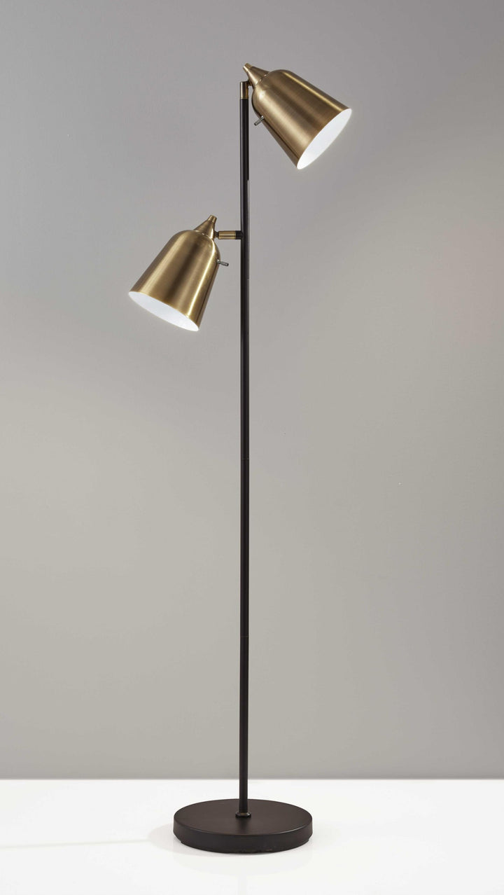 58" Black Two Light Novelty Floor Lamp With Brass Cone Shade