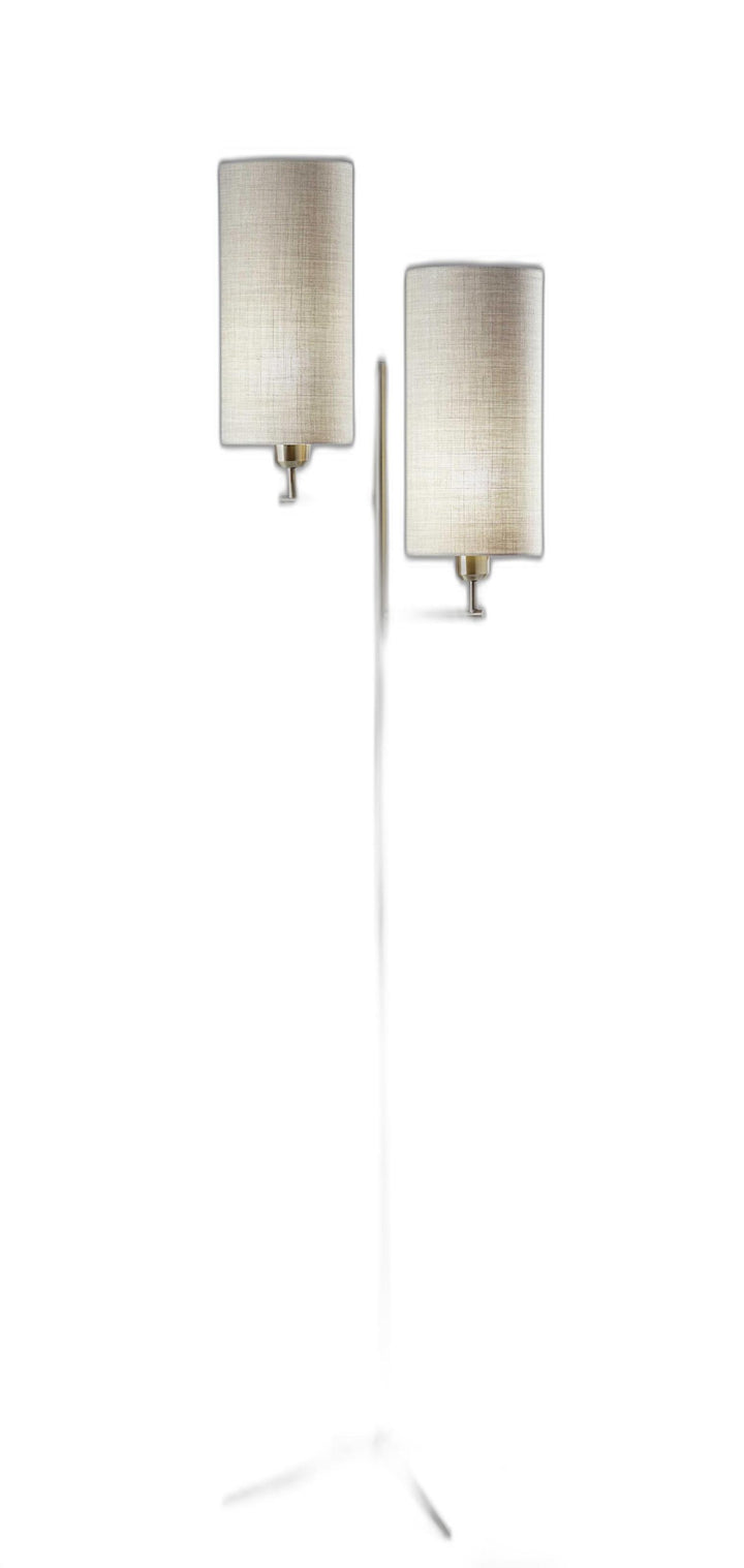 70" Brass Two Light Novelty Floor Lamp With White Drum Shade