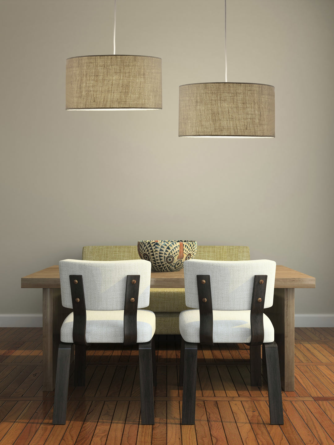 Burlap Fabric Light Brown Electric Drum Pendant Lamp