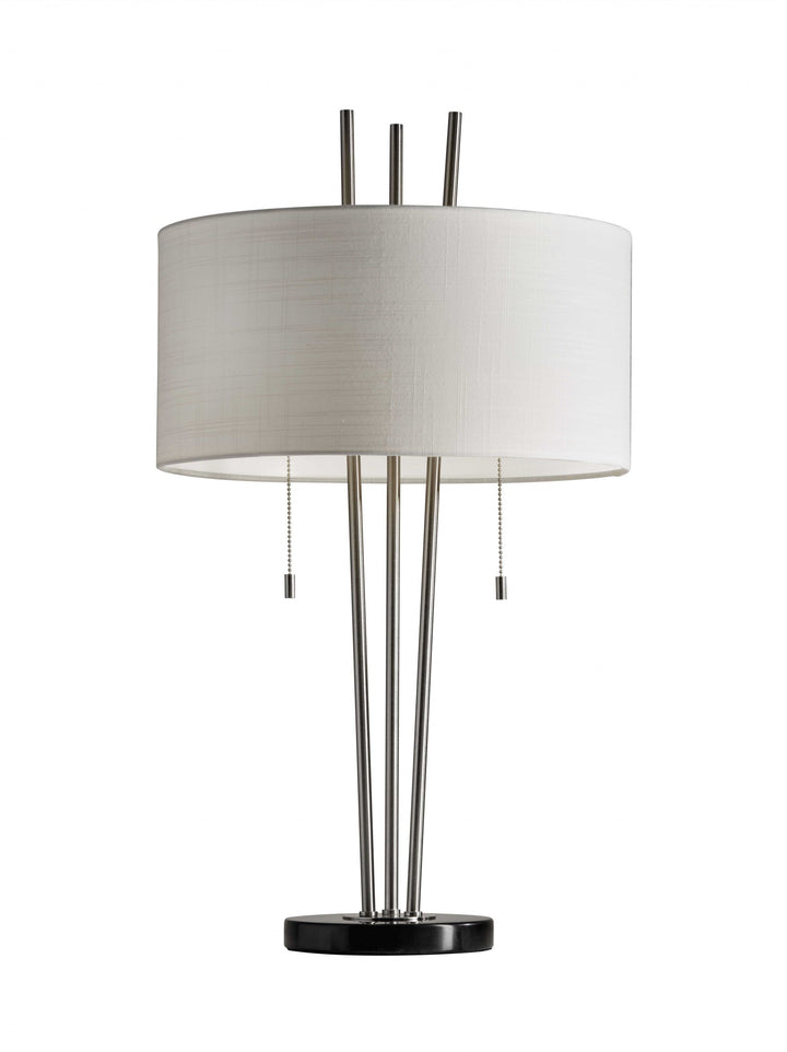 Stylish Triple Pole Brushed Steel Metal Table Lamp