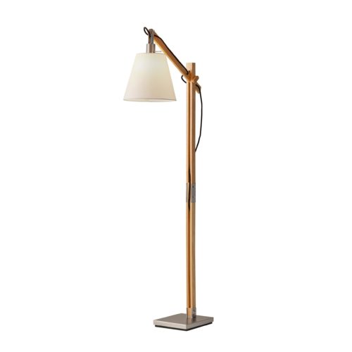 Natural Wood Floor Lamp With Adjustable Hinged Arm