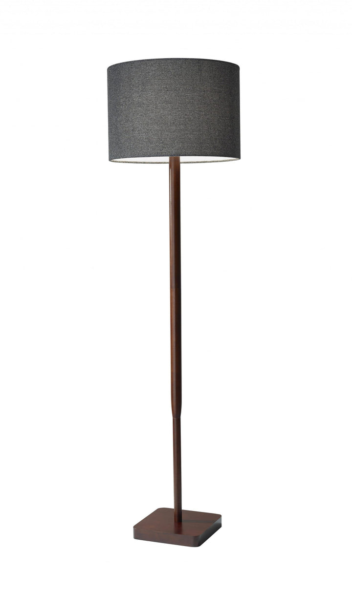 59" Solid Wood Traditional Shaped Floor Lamp With Black Drum Shade