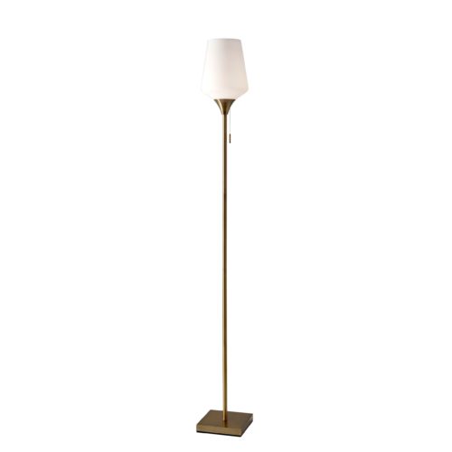 Brass Metal Floor Lamp With White Opal Wine Glass Shade