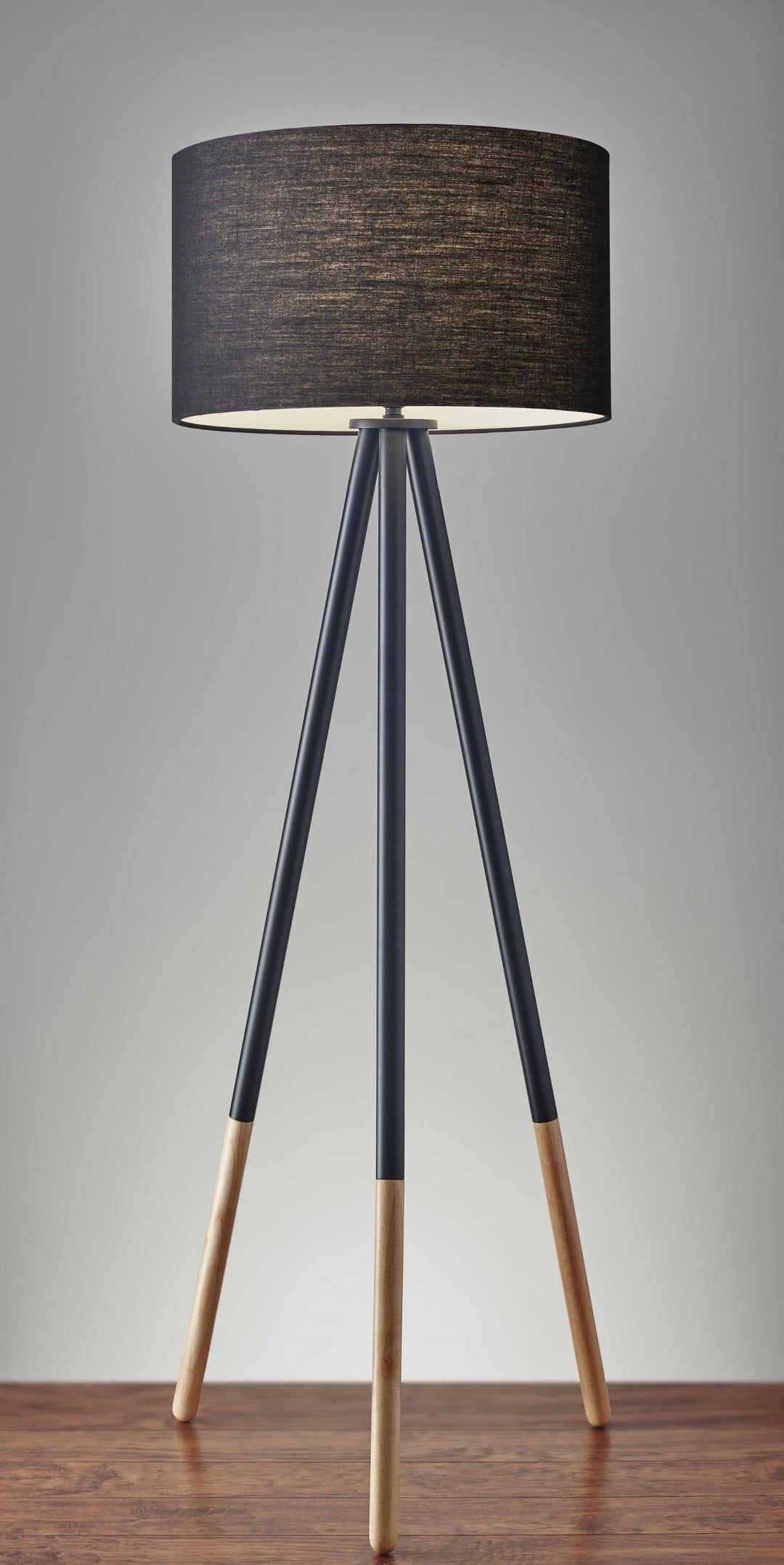 60" Black Tripod Floor Lamp With Black Drum Shade