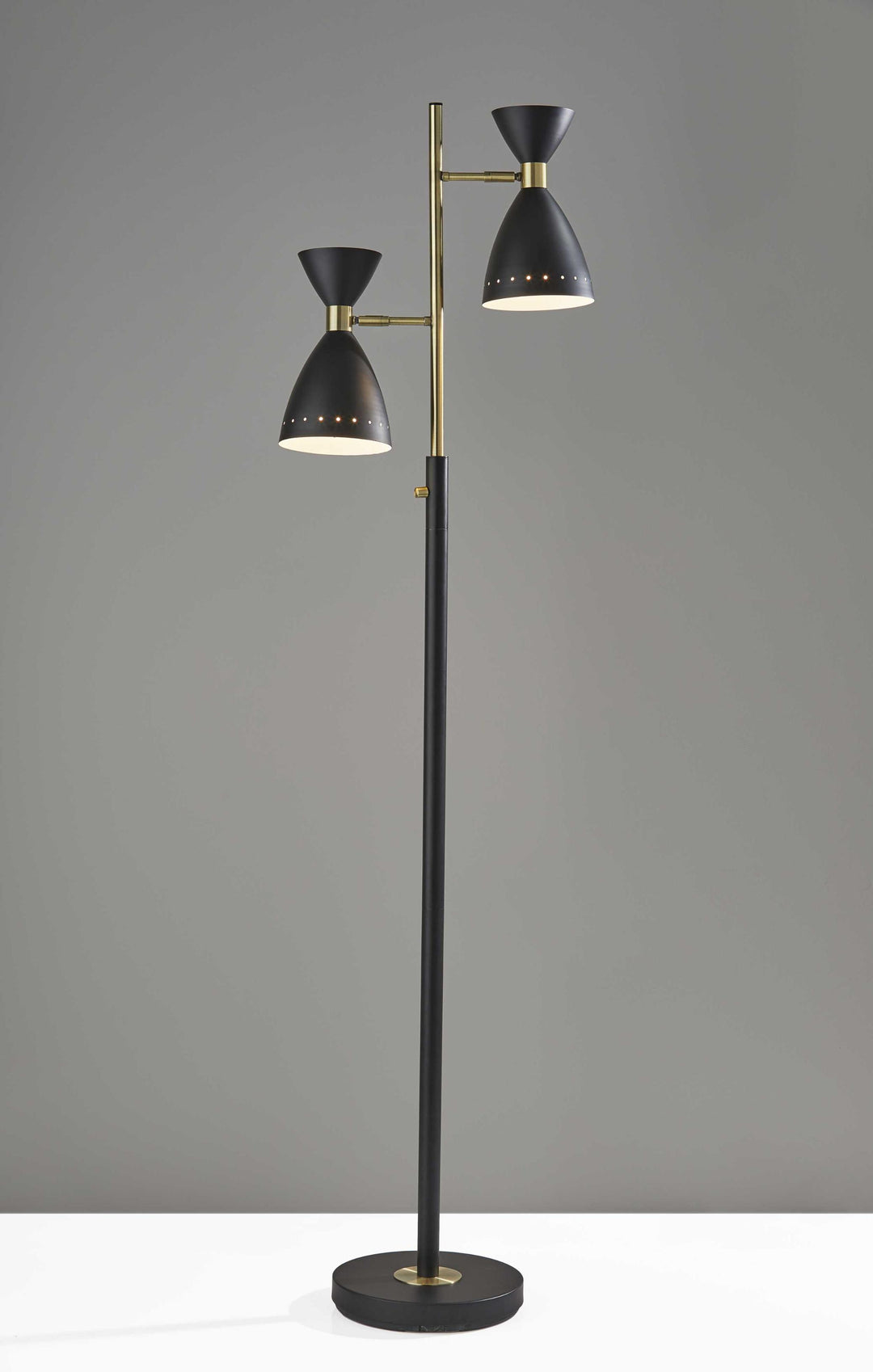 Two Light Brass Cinch Floor Lamp In Black Metal