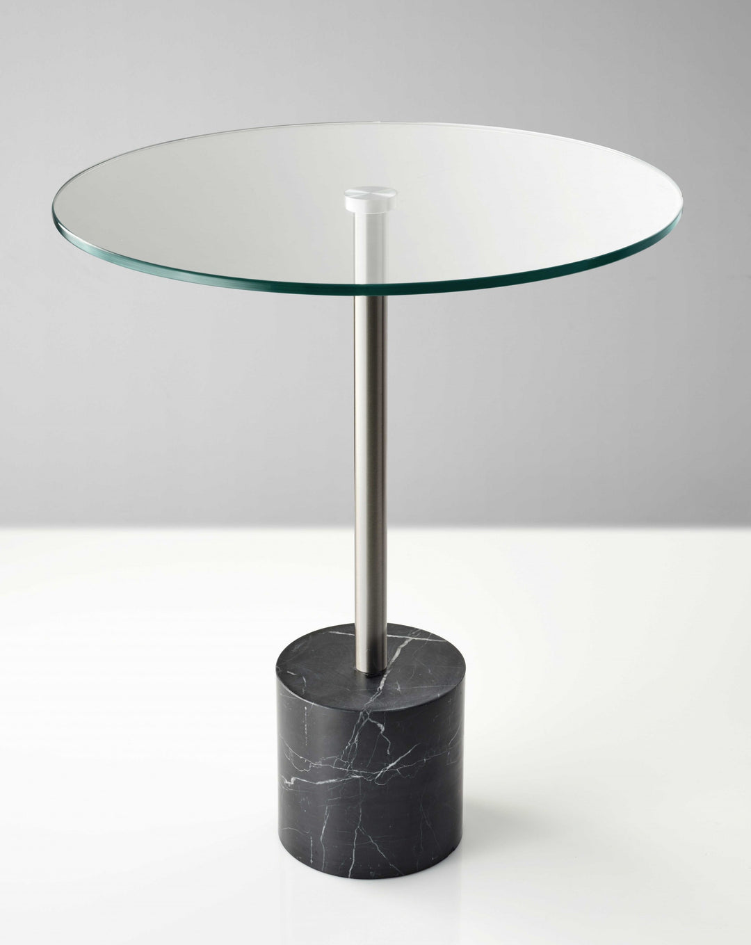 21" Silver And Clear Glass Round End Table