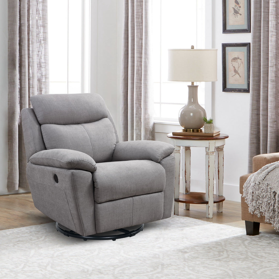 35.43" X 39.37" X 39.8" Light Grey Fabric Glider &amp; Swivel Power Recliner With Usb Port