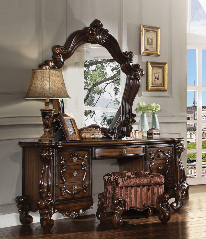 67" Brown Peninsula Vanity Desk With 7 Drawers