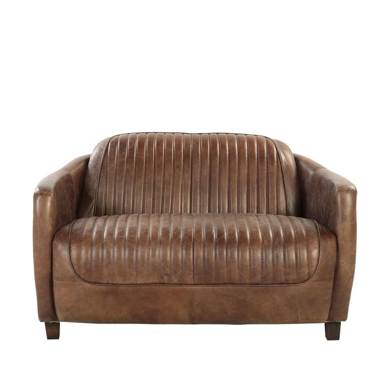 50" X 37" X 31" Retro Brown Leather Loveseat