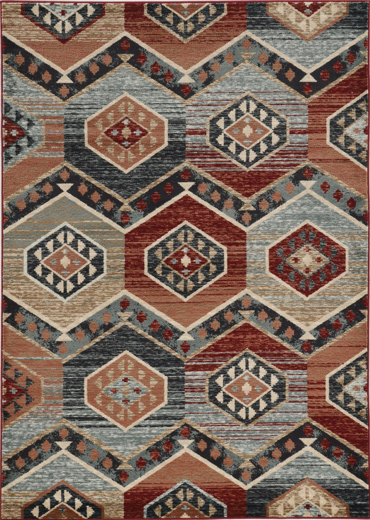 8'X10' Red Machine Woven Honeycomb Lodge Indoor Area Rug