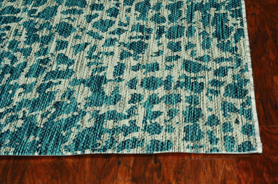 3'X4' Teal Machine Woven Uv Treated Animal Print Indoor Outdoor Accent Rug