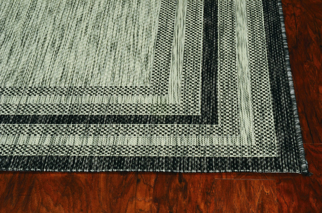 3'X4' Grey Machine Woven Uv Treated Bordered Indoor Outdoor Accent Rug