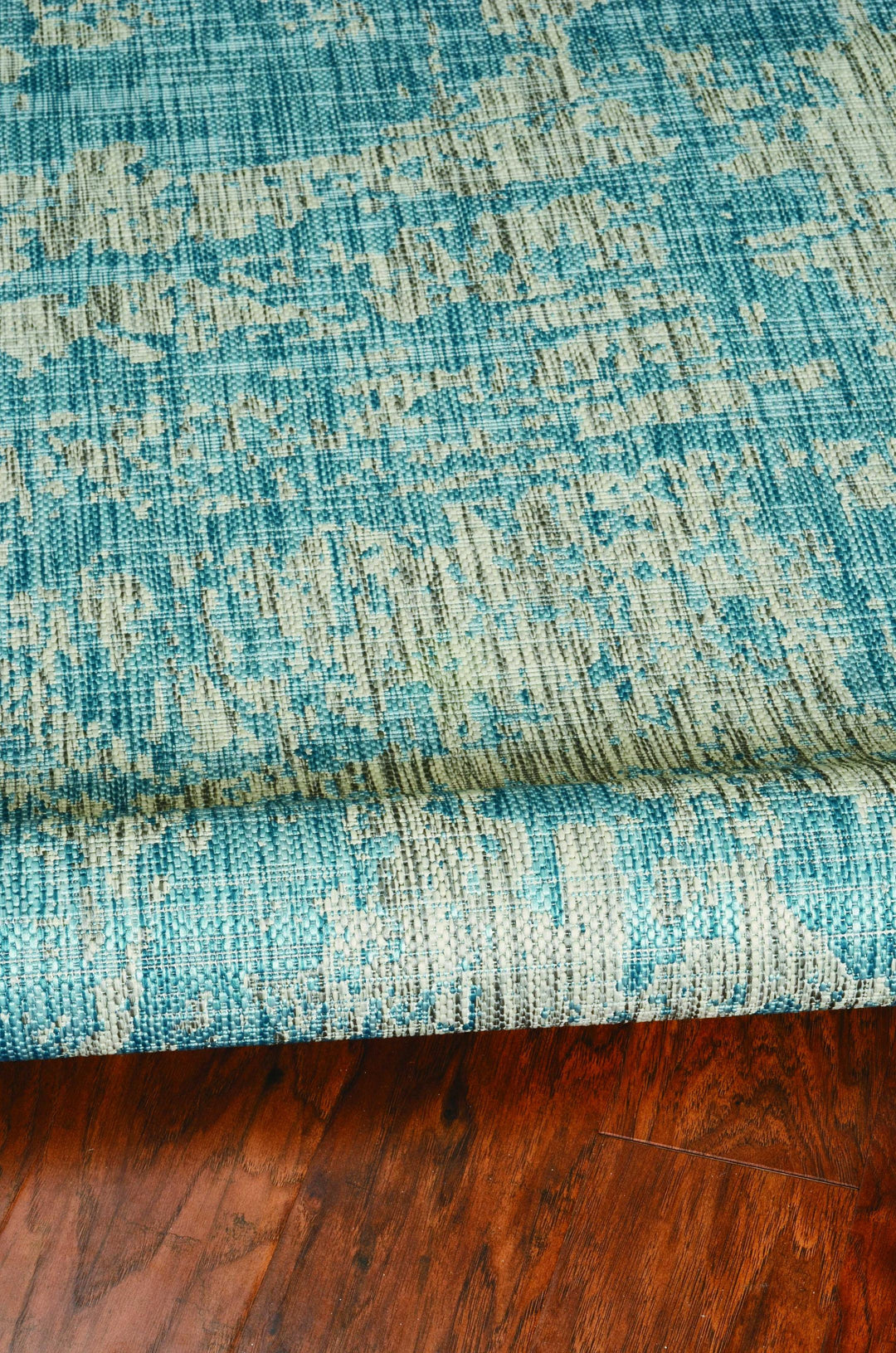 5'X7' Teal Machine Woven Uv Treated Abstract Brushstrokes Indoor Outdoor Area Rug