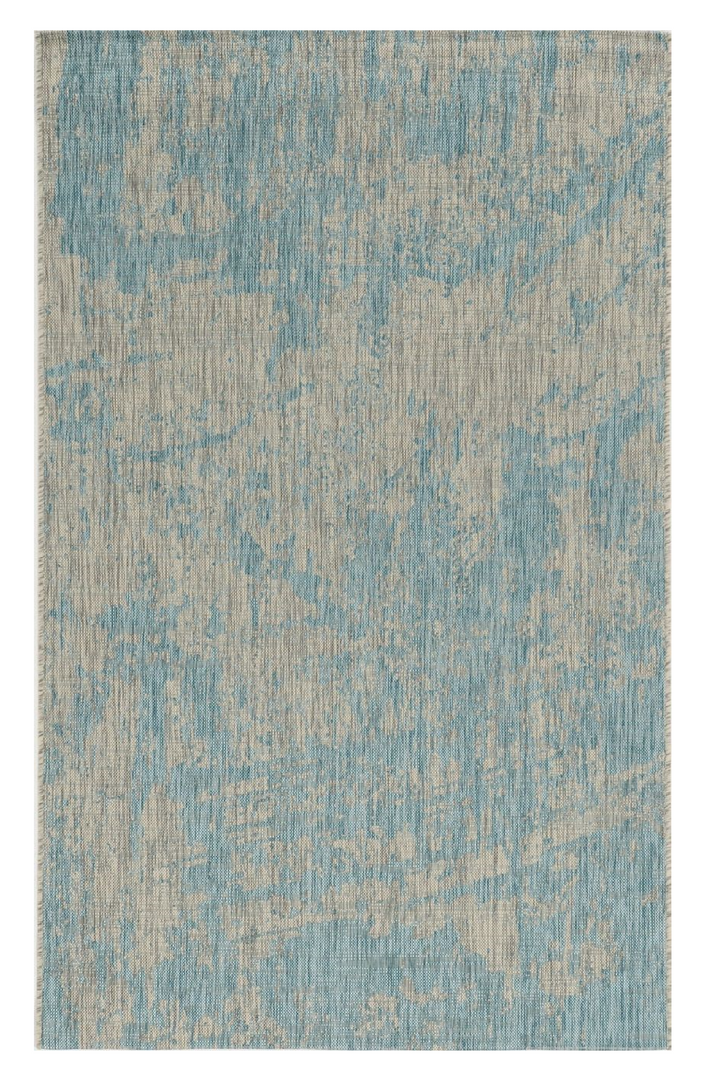 8'X11' Teal Machine Woven Abstract Strokes Indoor Outdoor Area Rug