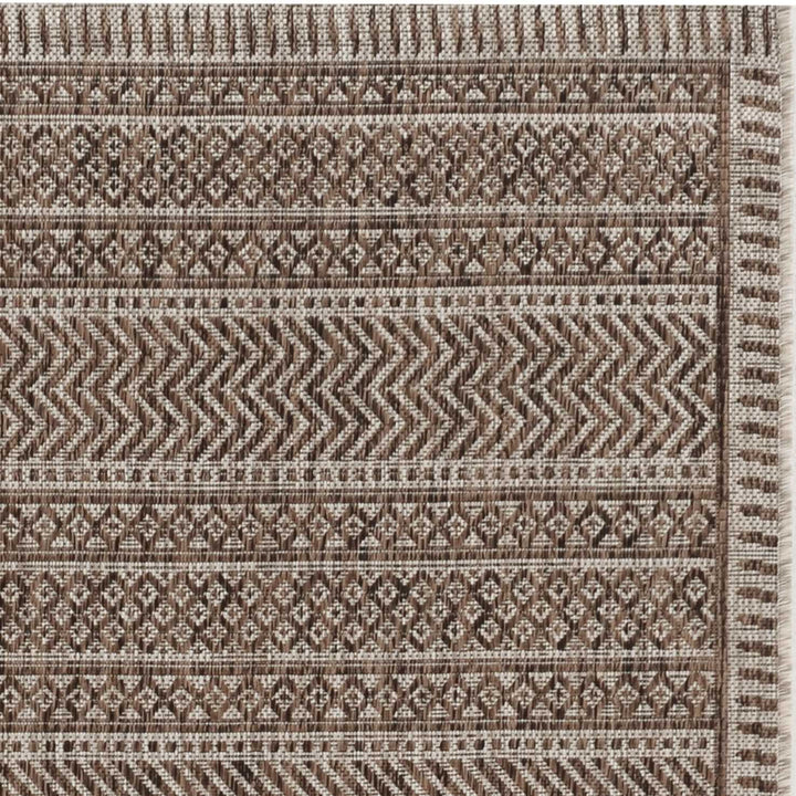 8' Round Mocha Geometric Pattern Indoor Outdoor Area Rug