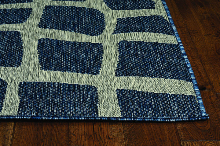 3'X4' Blue Grey Machine Woven Uv Treated Abstract Indoor Outdoor Accent Rug