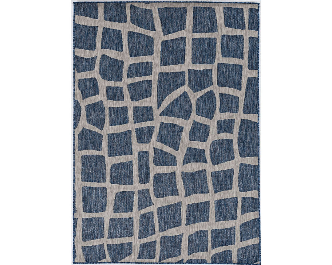 3'X5' Blue Grey Machine Woven Uv Treated Abstract Indoor Outdoor Area Rug