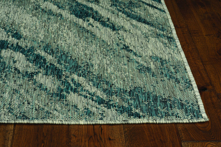 3'X4' Grey Teal Machine Woven Uv Treated Abstract Waves Indoor Outdoor Accent Rug