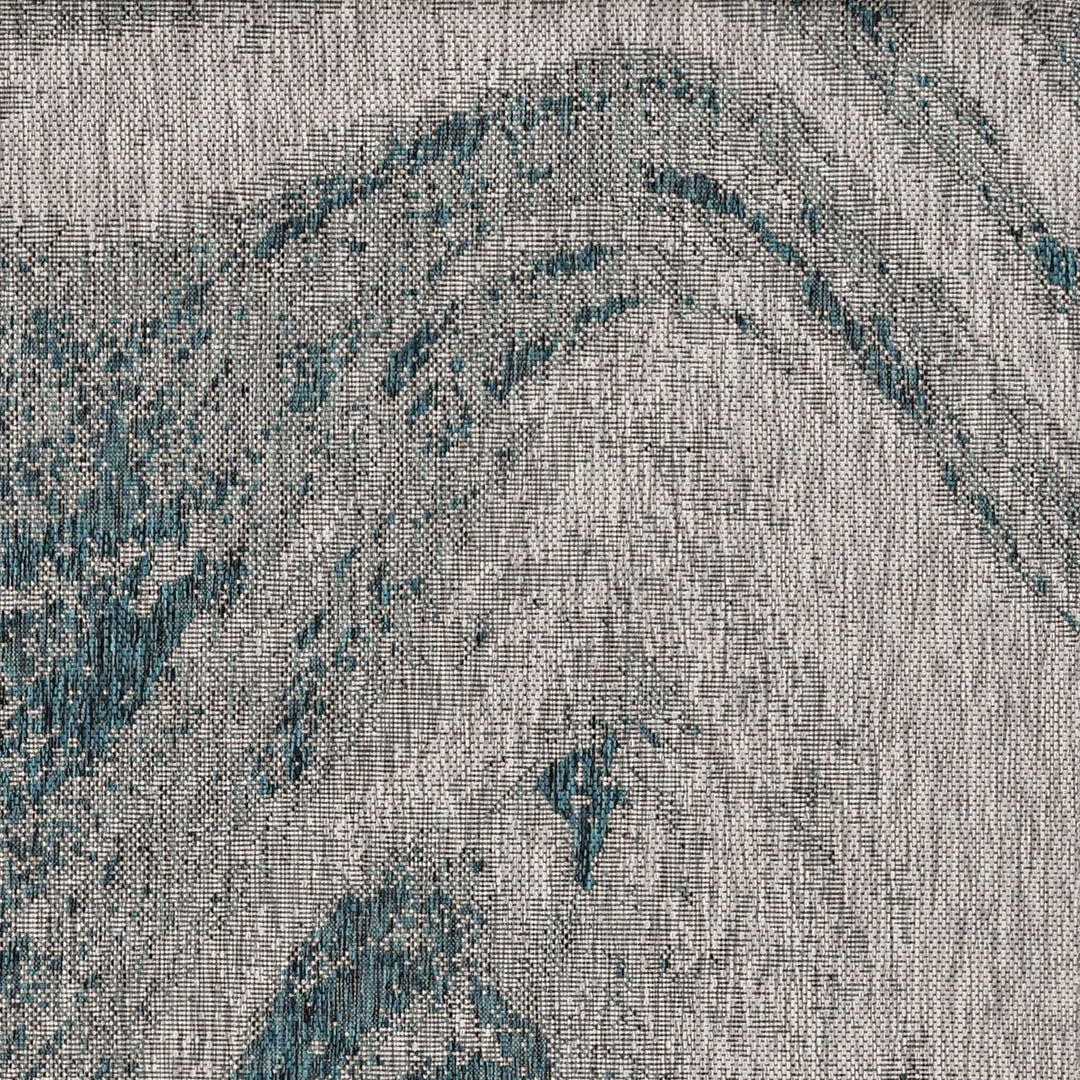 8'X11' Grey Teal Machine Woven Uv Treated Abstract Waves Indoor Outdoor Area Rug