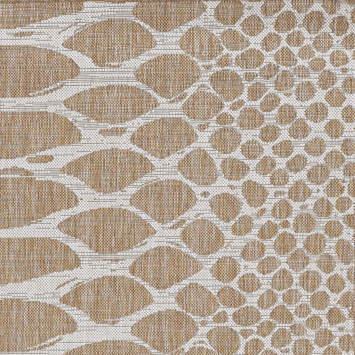 3'X5' Natural Ivory Machine Woven Uv Treated Snake Print Indoor Outdoor Area Rug