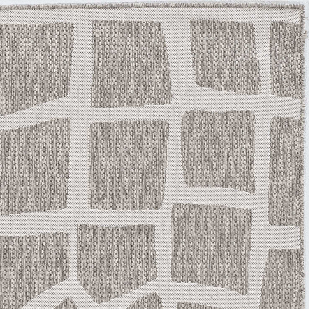 5'X7' Ivory Grey Machine Woven Uv Treated Abstract Indoor Outdoor Area Rug