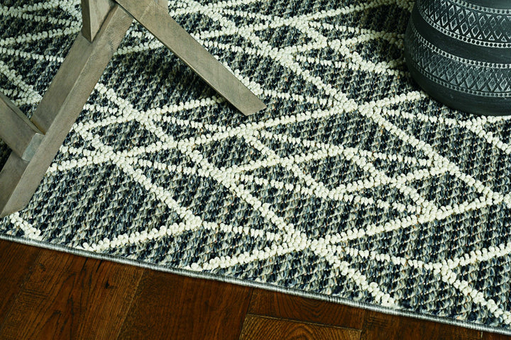 4'X6' Grey Machine Woven Uv Treated Geometric Indoor Outdoor Area Rug