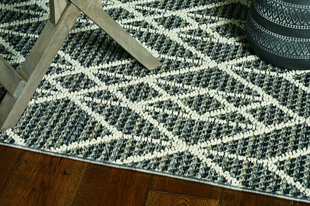 5'X8' Grey Machine Woven Uv Treated Geometric Indoor Outdoor Area Rug