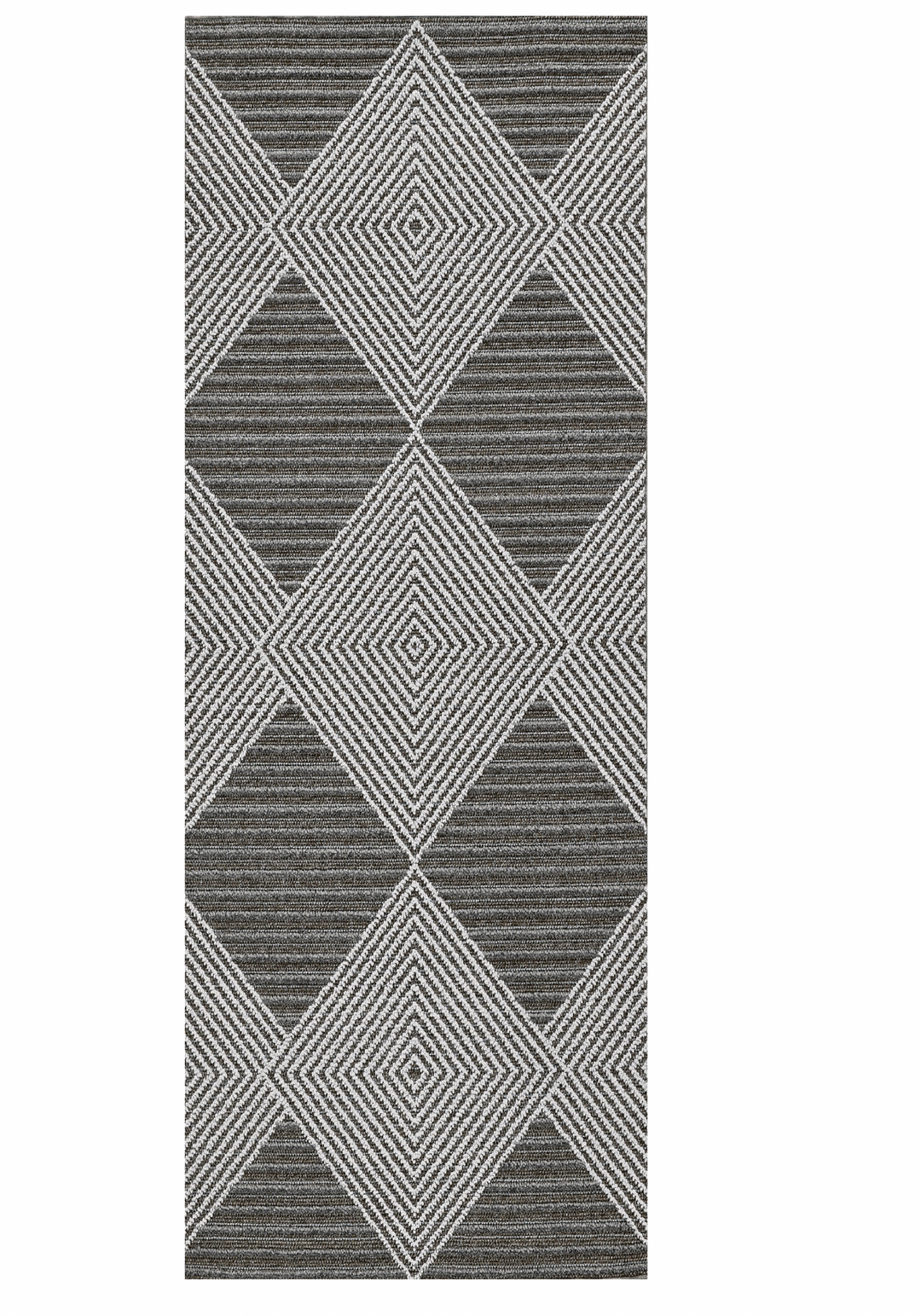 8' Grey Ivory Machine Woven Uv Treated Diamonds Indoor Outdoor Runner Rug