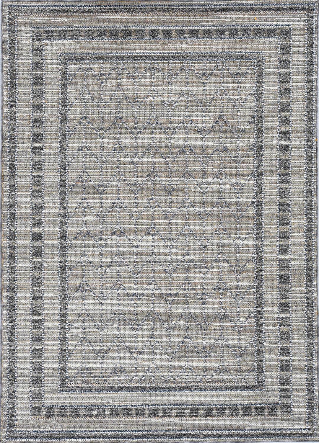 5'X8' Grey Machine Woven Uv Treated Bordered Indoor Outdoor Area Rug