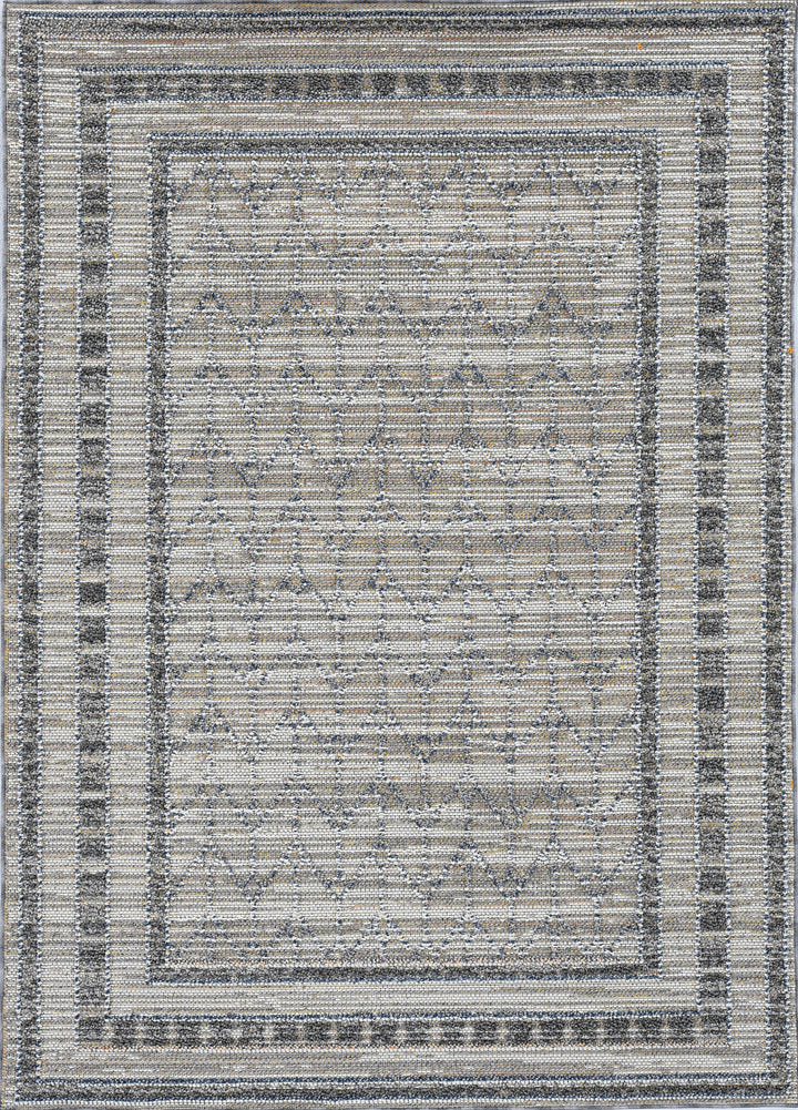 5'X8' Grey Machine Woven Uv Treated Bordered Indoor Outdoor Area Rug