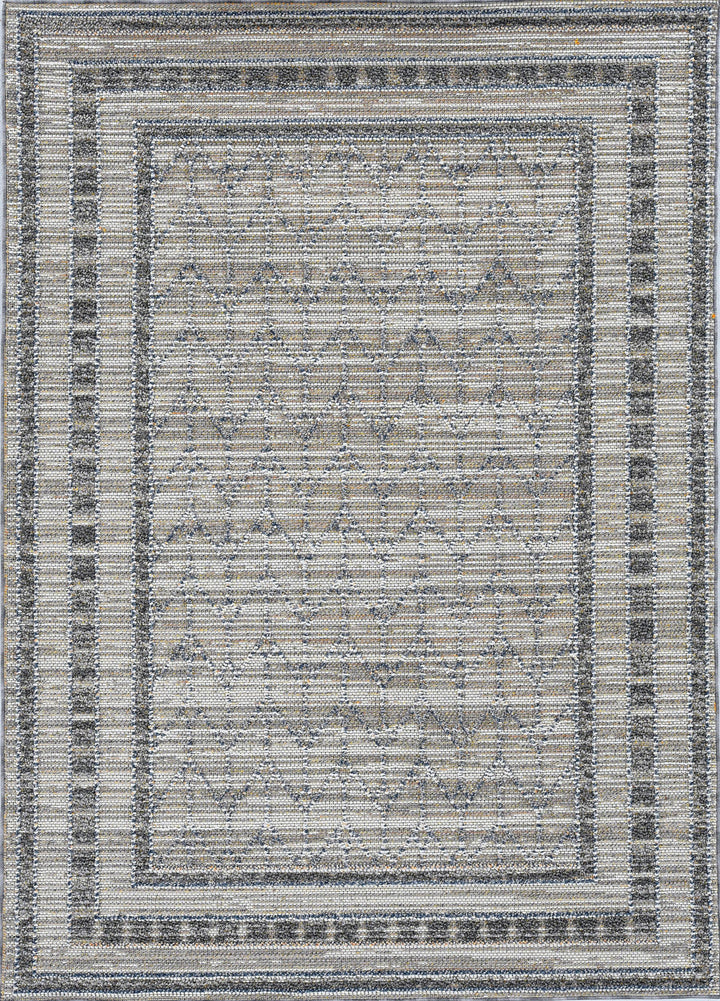 5'X8' Grey Machine Woven Uv Treated Bordered Indoor Outdoor Area Rug