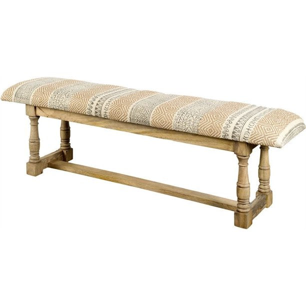 14" Brown Upholstered Cotton Blend Bench