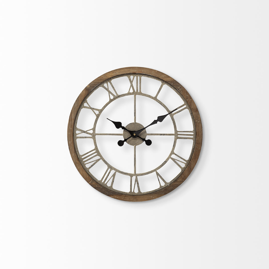 19" Whitewash Brown Round Modern Farm Wall Clock