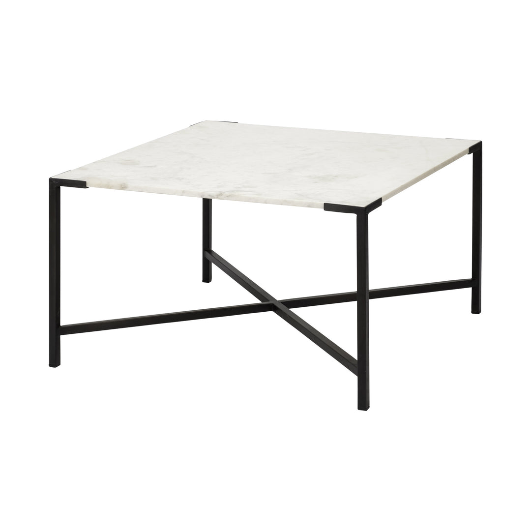 Square White Marble Top Andd Black Metal Base Coffee Table