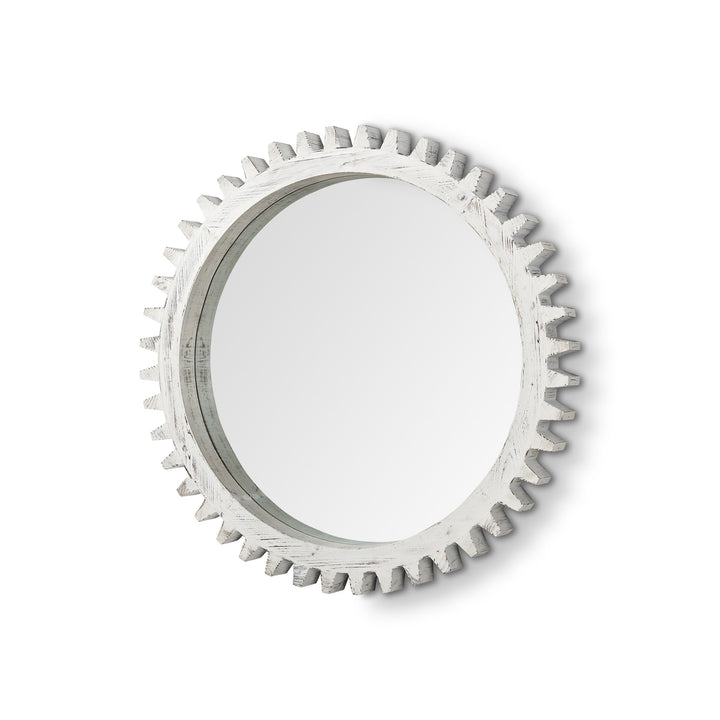 35.5" Round Whitewashed Wood Frame Wall Mirror