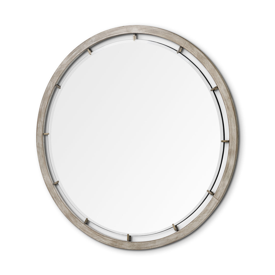 54" Round Brown Wood Frame Wall Mirror