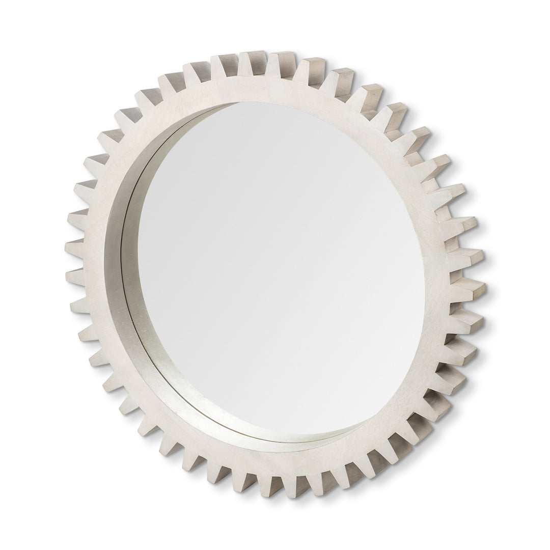 35.5" Round White Wood Frame Wall Mirror