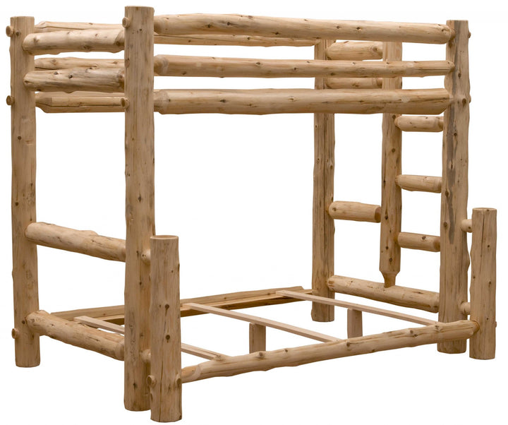 Rustic And Natural Cedar Double And Single Ladder Right Log Bunk Bed