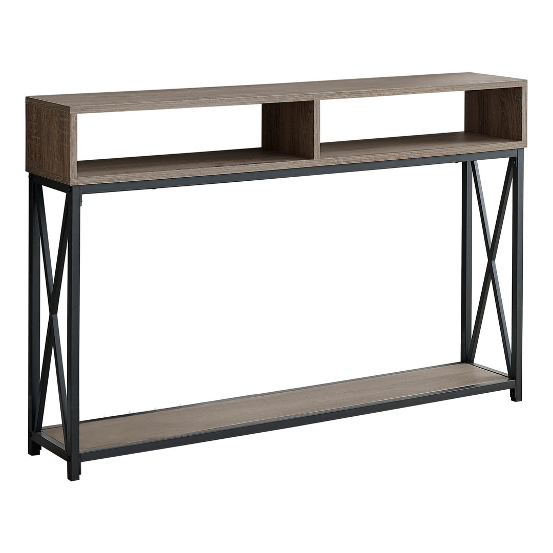 48" Rectangular Taupewithblack Metal Hall Console With 2 Shelves Accent Table