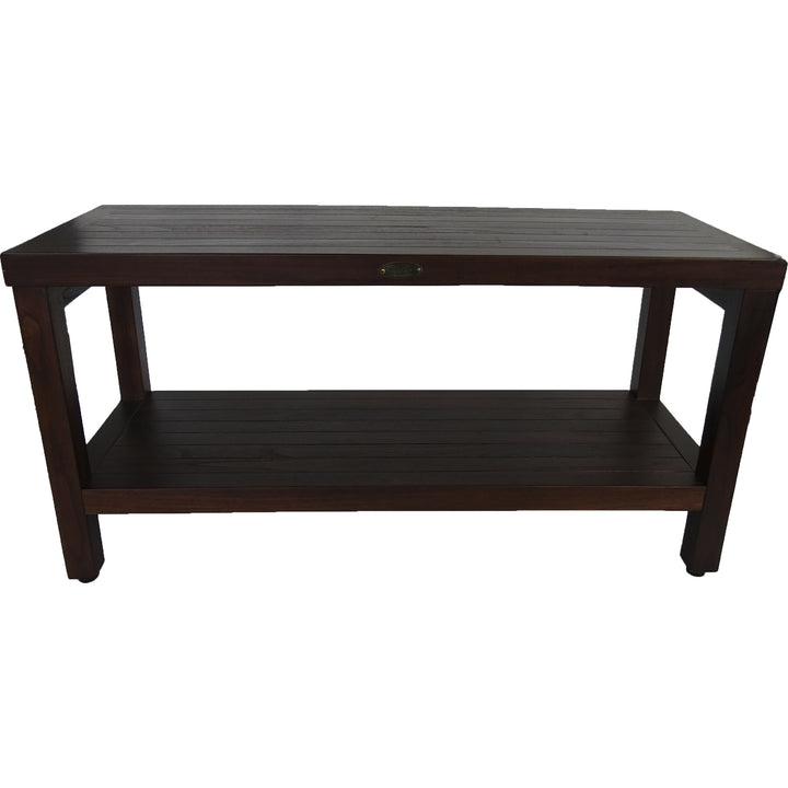 Rectangular Teak Shower Outdoor Bench With Shelf In Brown Finish