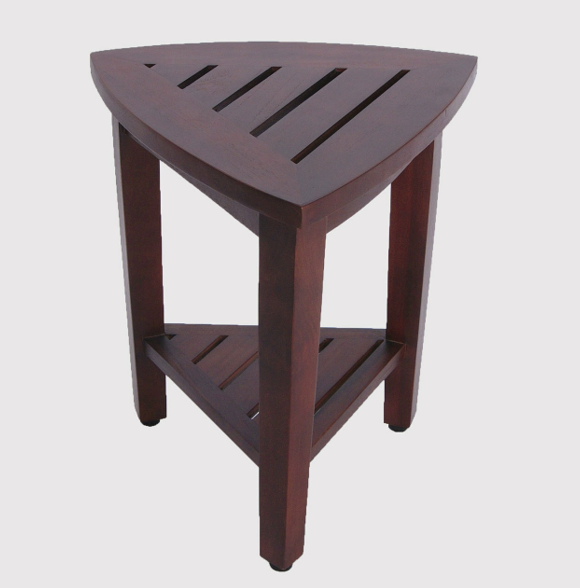 Compact Teak Corner Shower  Outdoor Bench With Shelf In Brown Finish