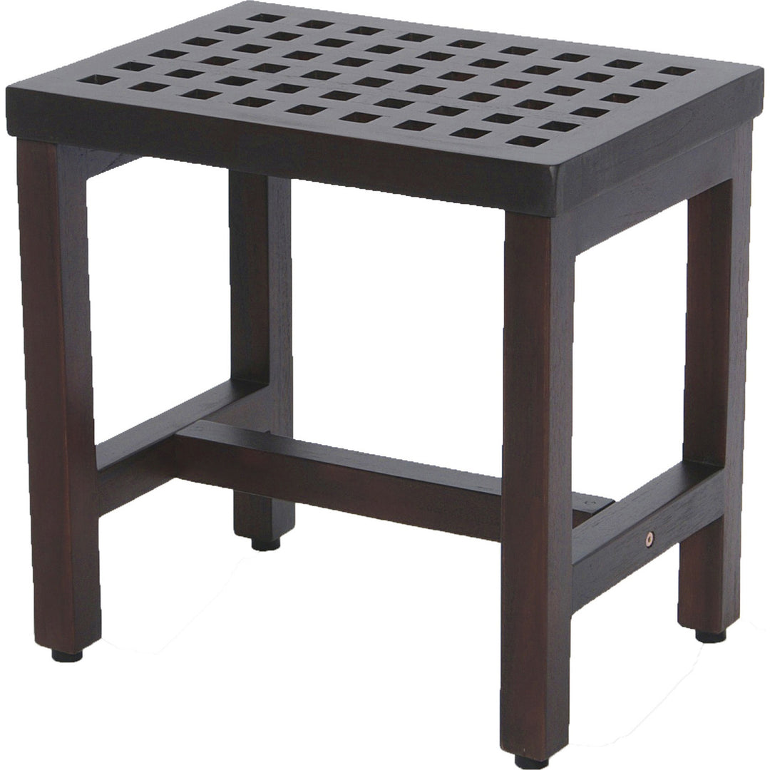 Compact Rectangular Teak Lattice Pattern Shower Or Outdoor Bench In Brown Finish