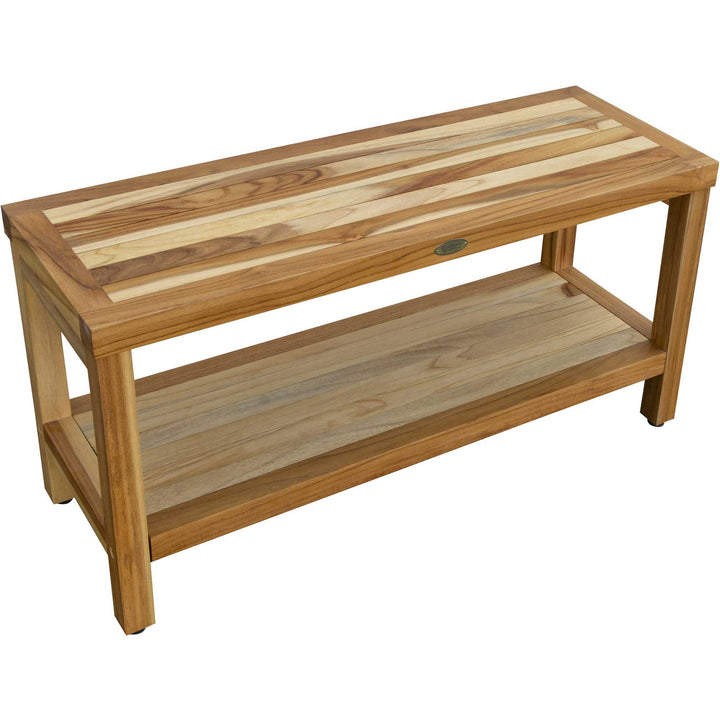 Large Rectangular Teak Bench With Shelf In Natural Finish