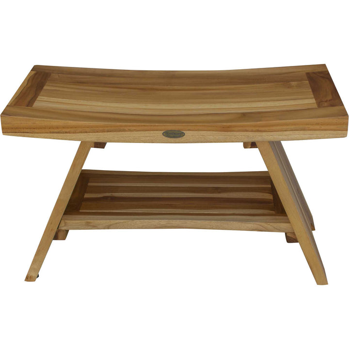 Rectangular Teak Shower Stool Or Bench With Shelf In Natural Finish