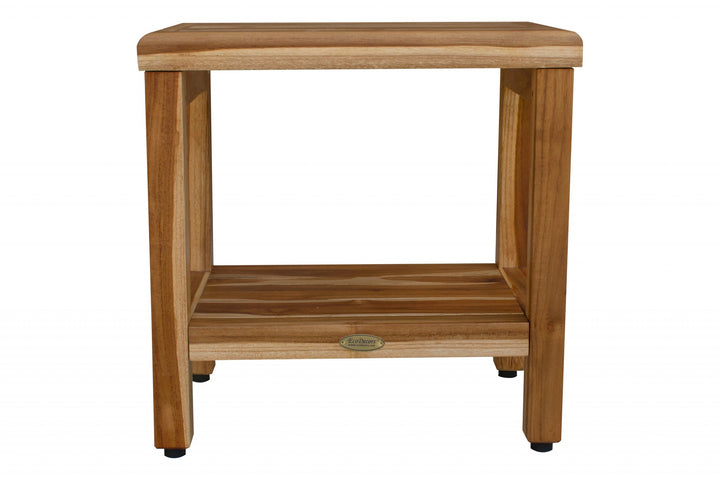 18" Contemporary Teak Shower Stool Or Bench With Shelf In Natural Finish